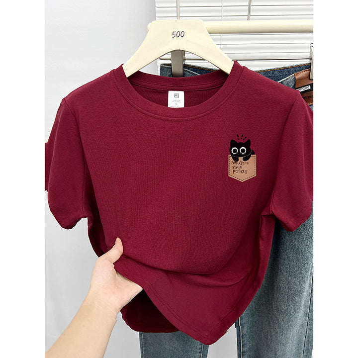 Femme Legesalig Grafisk Lomme T-shirt Stilla