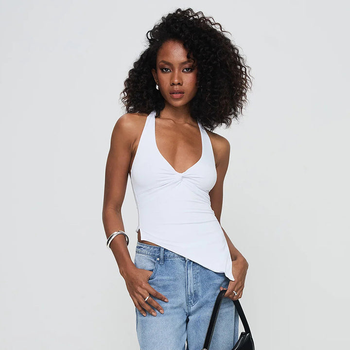 Dame casual tanktop med asymmetrisk søm og raffineret twist Skovae