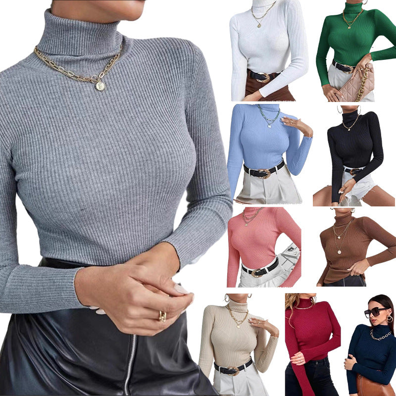 Dame langærmet turtleneck top lavet af høj kvalitets ribbet struktur Stilla
