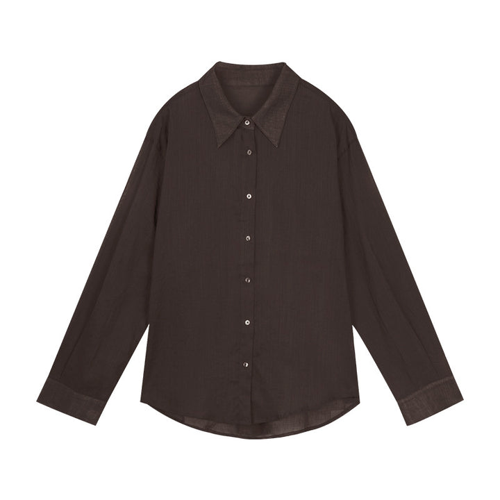 Dame elegant bluse med fin vævstruktur og klassiske knapdetaljer Stilla