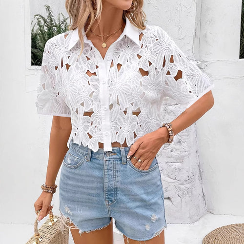 Dame Blomster Spids Knap Crop Top Stilla