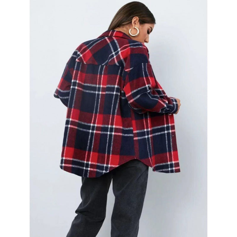 Dame Ruted Flannel skjortejakke i Oversized-stil Stilla