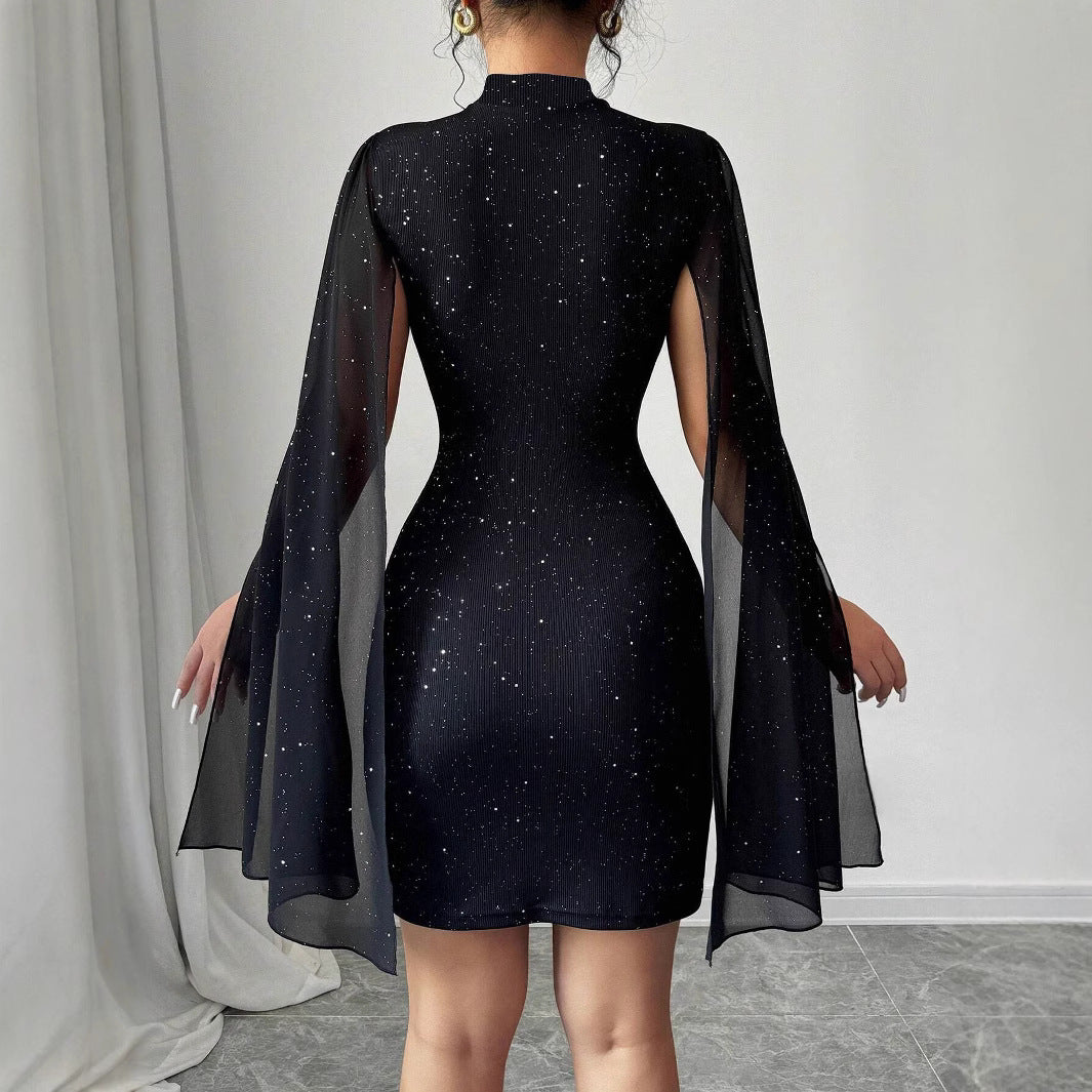 Dame Glamourøst Aftenkjole med glitrende detaljer og festlig hætte Stilla
