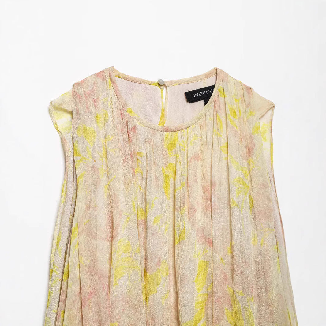 Femme ærmeløs blomstertryk bluse Stilla