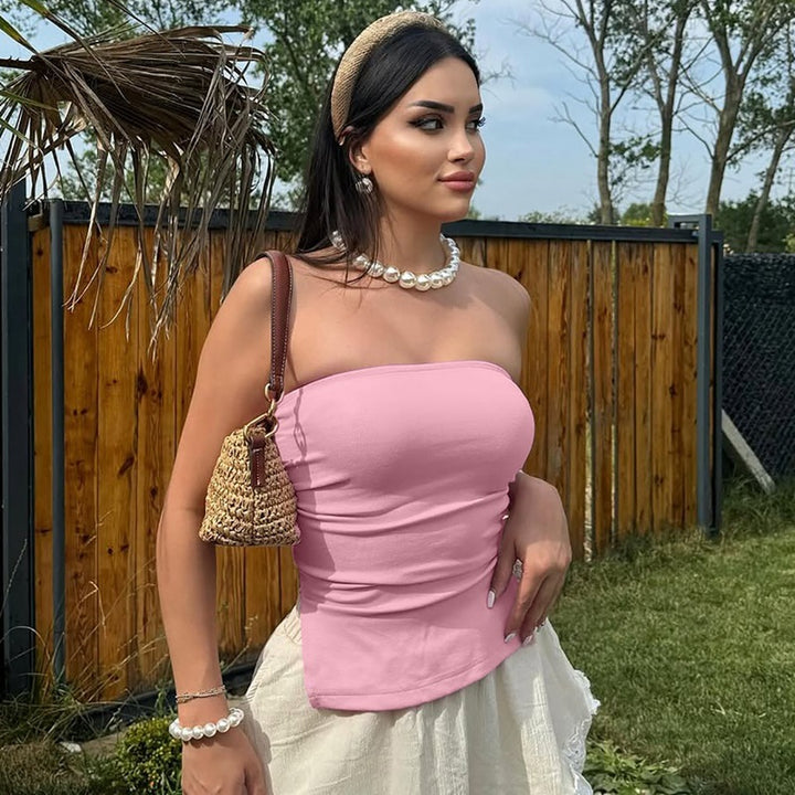 Dame bandeau-top med rynke og sidestykke cut-out Stilla