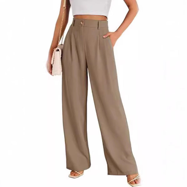 Dame bred High-Waist bukser med elegant frontfold og praktiske lommer Stilla
