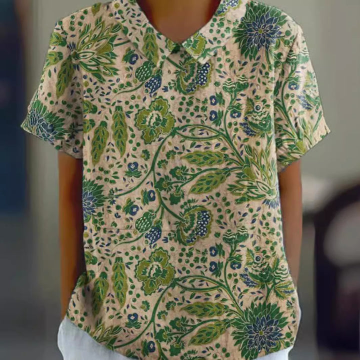 Dame kortærmet bluse med kunstnerisk blomsterprint Stilla