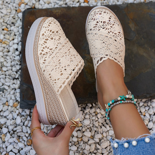 Dame Slip-On Espadrilles med filigranet hæklemønster og let plateau Stilla