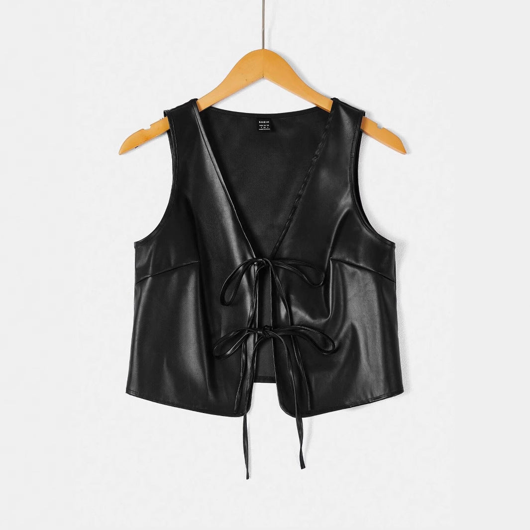 Dame elegant cropped top med moderne snøring Skovae