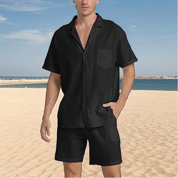 Herre løs kortærmet skjorte med struktureret design og matchende shorts Stilla