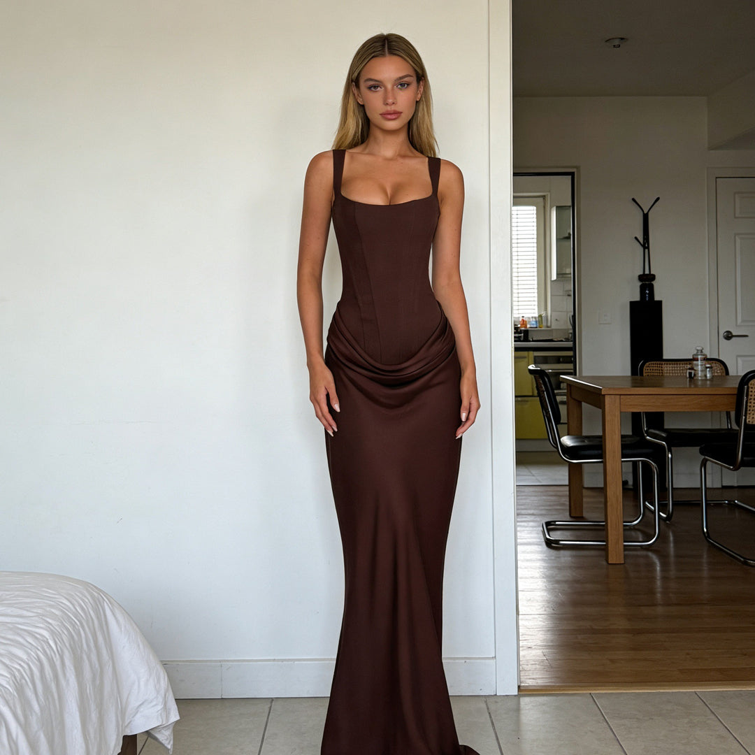 Dame Elegant Wrap Dress med skulderfri stropper og raffineret draperingsdetalje Skovae