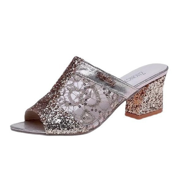 Damer Glitrende Slingback-Pantoletten med elegant netdesign og moderigtigt hæl Stilla