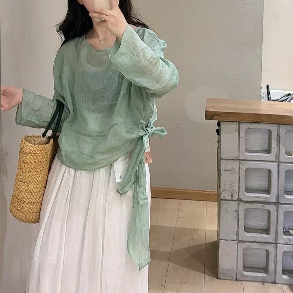 Femme Letvægts Bindefront Gennemsigtig Bluse Stilla