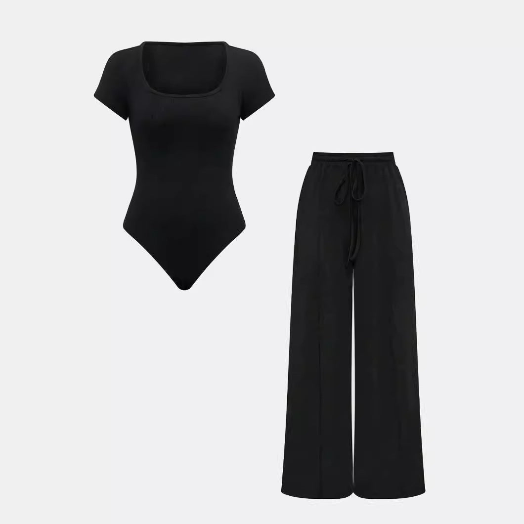 Dame to-parts sæt med figursyet bodystocking og vidde bukser Stilla