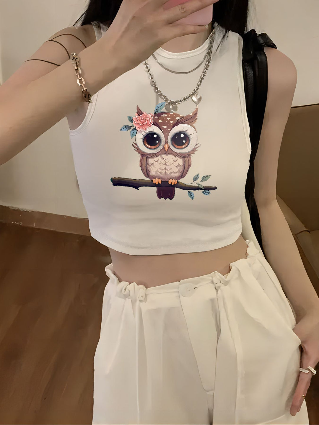 Dame Crop-Top med kreativ tekst og afslappet snit Skovae