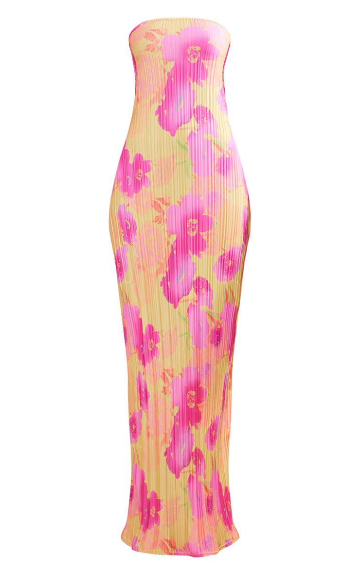 Dame figursygt strapless kjole med florale elementer Skovae