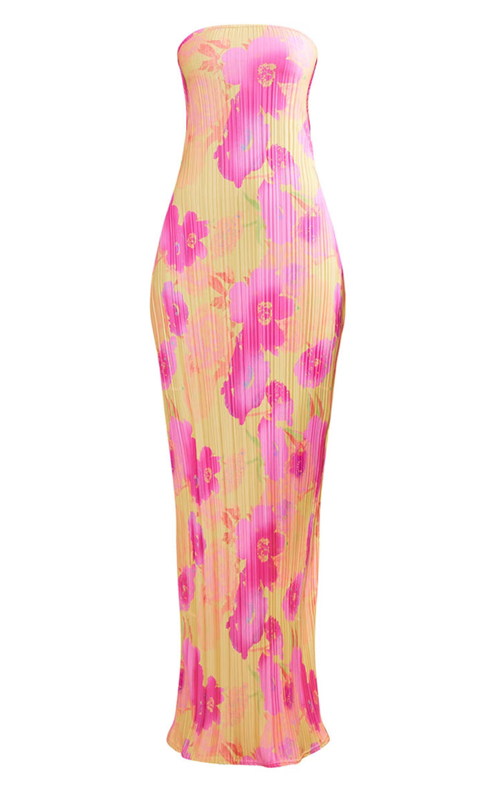 Dame figursygt strapless kjole med florale elementer Skovae