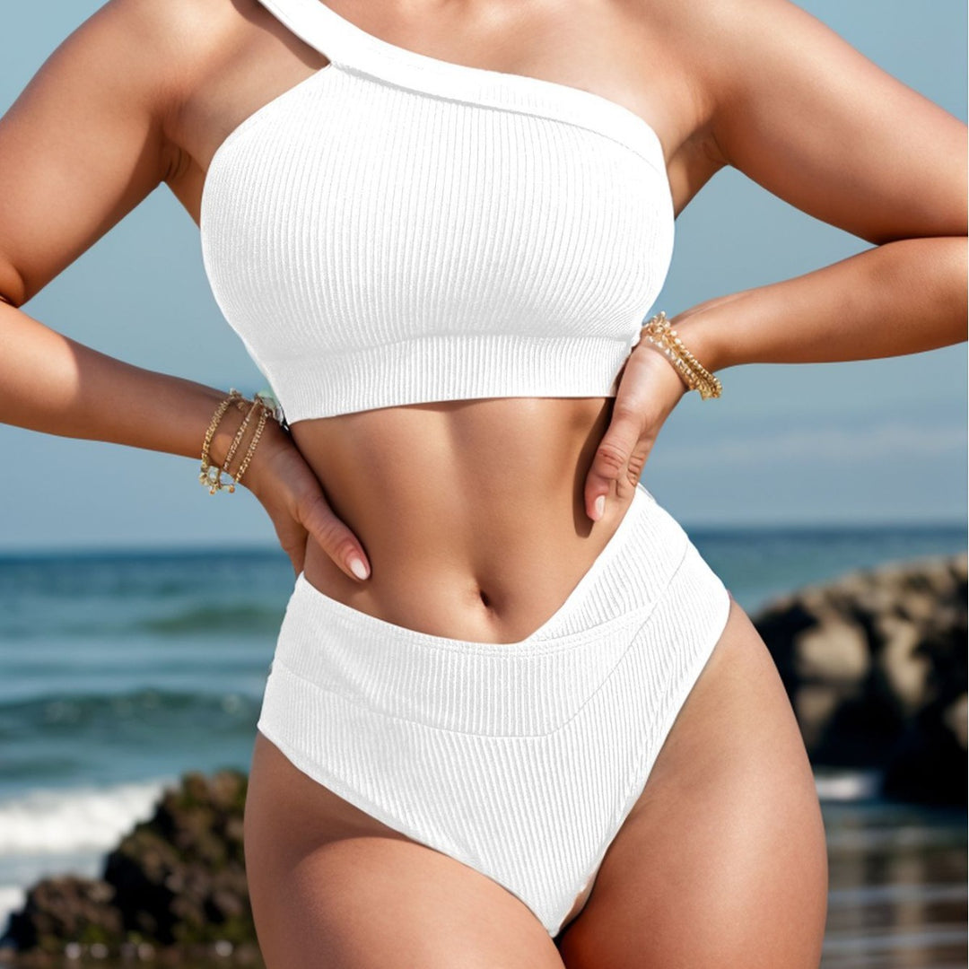 Dame høj talje bikini sæt med asymmetrisk top og struktureret tekstur Stilla