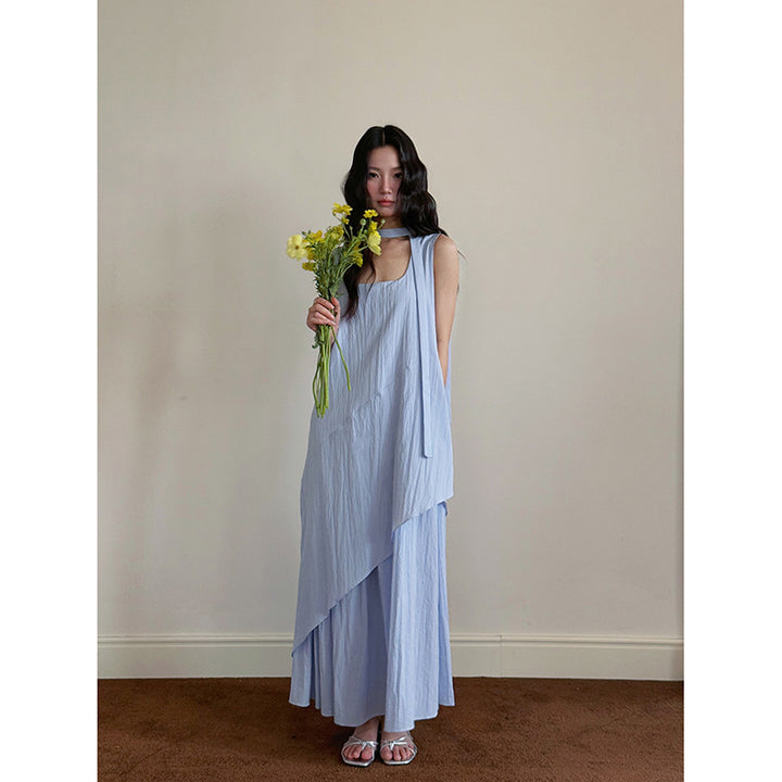 Dame Maxikjole med asymmetrisk snit og elegant drapering Stilla