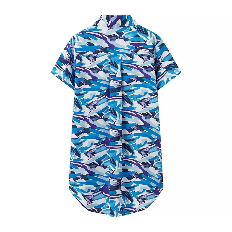 Dame Kortærmet Bluse med blomstret print og gennemført snit Stilla