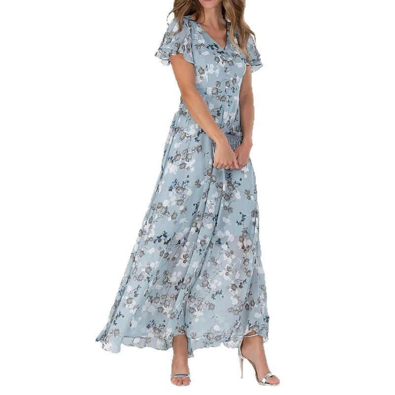 Dame Elegant Maxikjole med gennemsigtige ærmer og blomster mønster Stilla