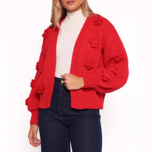 Kvinders cardigan med blomsterdesign og voluminøse ærmer Stilla