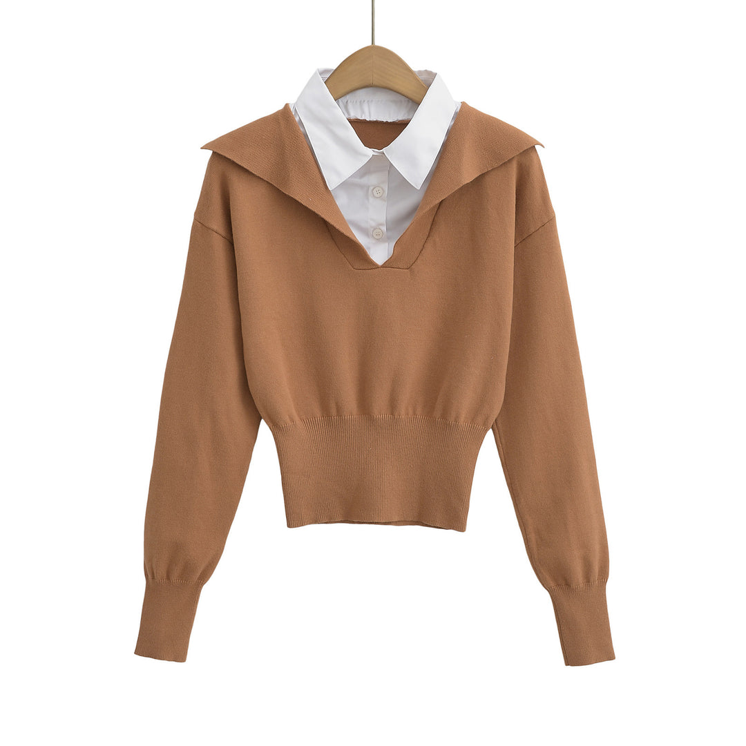 Dame cropped pullover med integreret skjortekrave og moderne design Stilla
