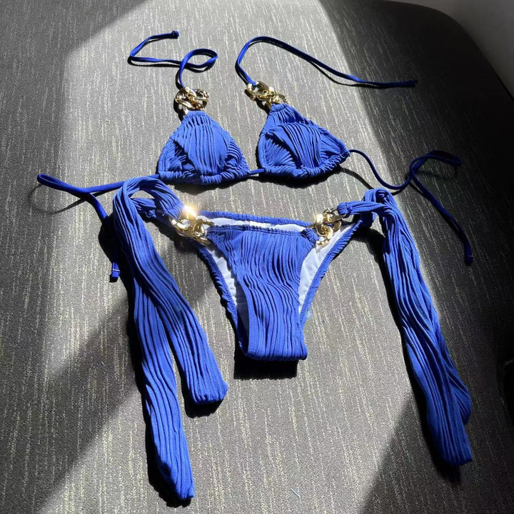 Dame Bikini-sæt med raffinerede plissé-detaljer og gyldne accenter Stilla