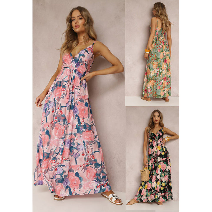 Kvinder Blomster Maxi Kjole med Bindebælte Stilla