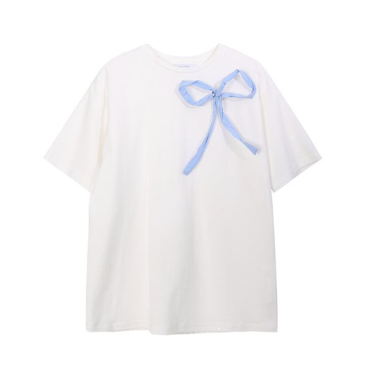 Dame moderigtig T-shirt med legende sløjfedetalje og afslappet pasform Stilla