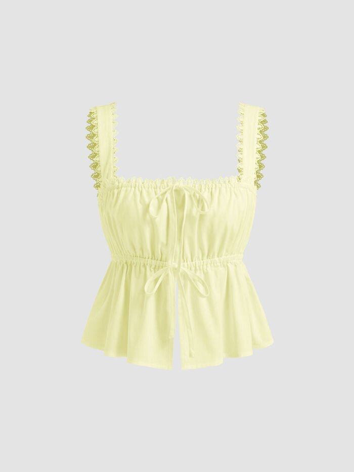 Dame luftig Crop-Top med justerbar snor og flæsedetaljer Skovae