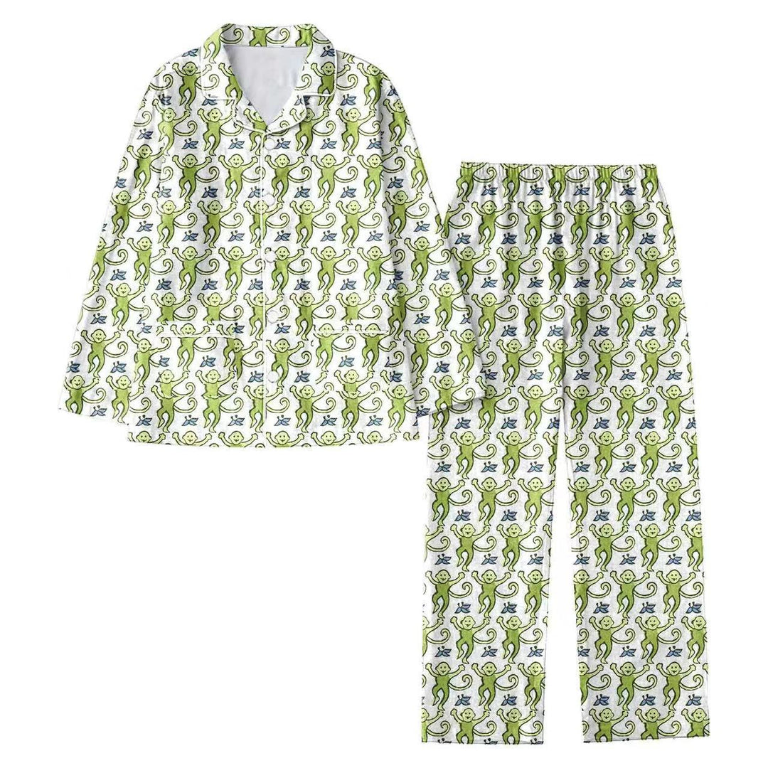 Dame bomulds-pyjamasæt med sjovt abe-motiv Stilla