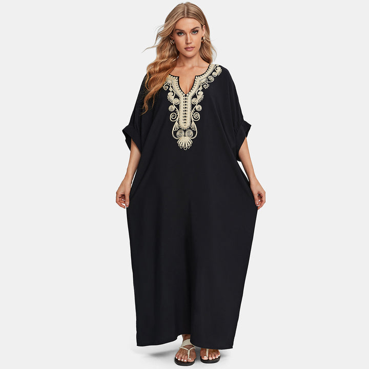 Dame kaftan med kunstnerisk broderi og elegant V-udskæring Stilla