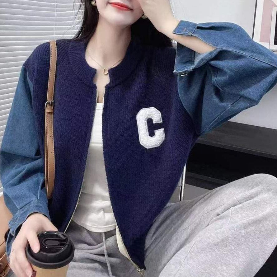 Dame Trendy Cardigan med Denim ærmer Stilla