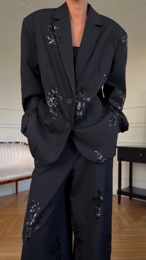 Kvinders elegante og glitrende blazer sæt Stilla