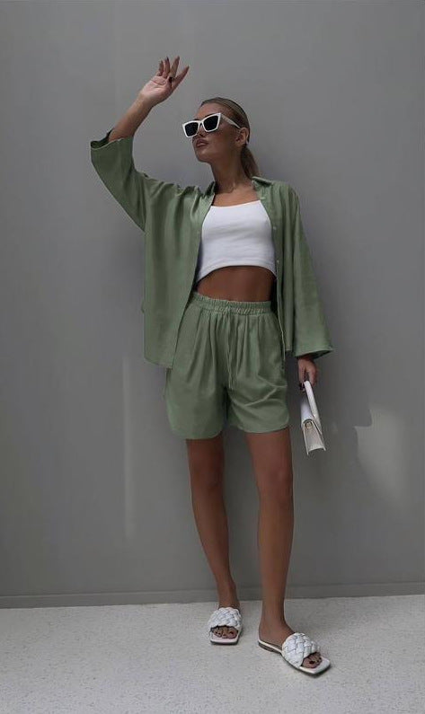 Dame Løs skåret bluse og shorts sæt Stilla