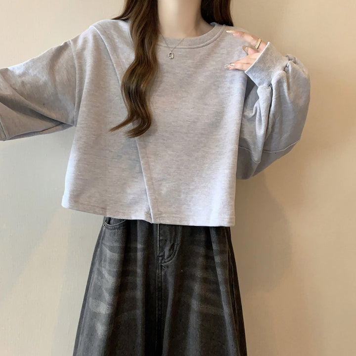 Femme Korte Afslappet Passende Sweatshirt med Puffærmer Stilla