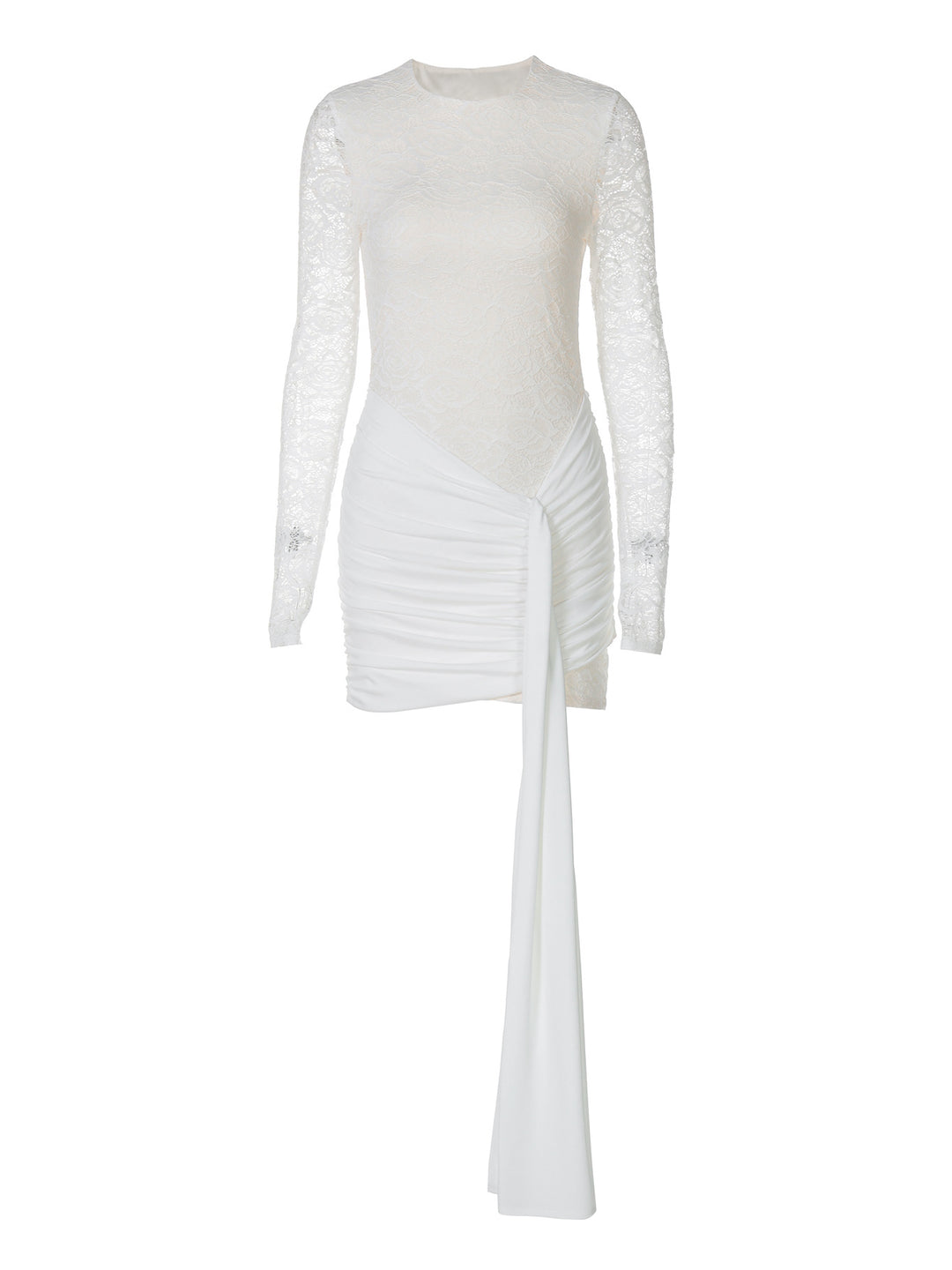 Dame Elegant Minikjole med transparente spidsærmer og raffinerede draperingsdetaljer Stilla