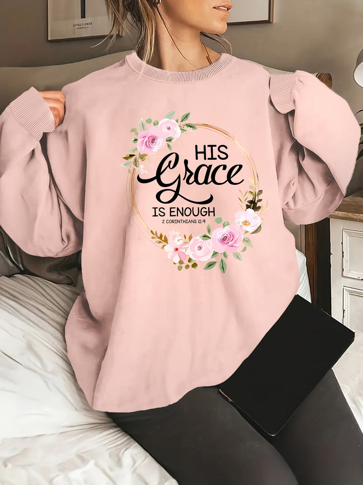 Kvinders sweatshirt med motiverende tekst og blomstermønster Stilla