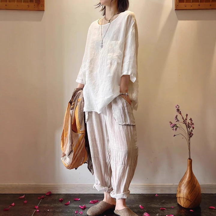 Dame Relaxed Fit Linned Tunika med påsatte lommer Stilla