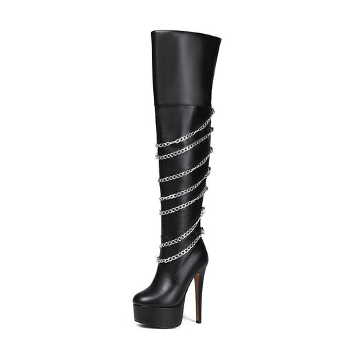 Femme Over-knæ Stiletto Støvler med Kæde-Detail Stilla