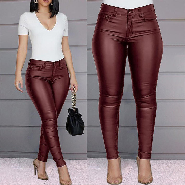 Dame højtaljede skinny jeans med shiny finish Stilla