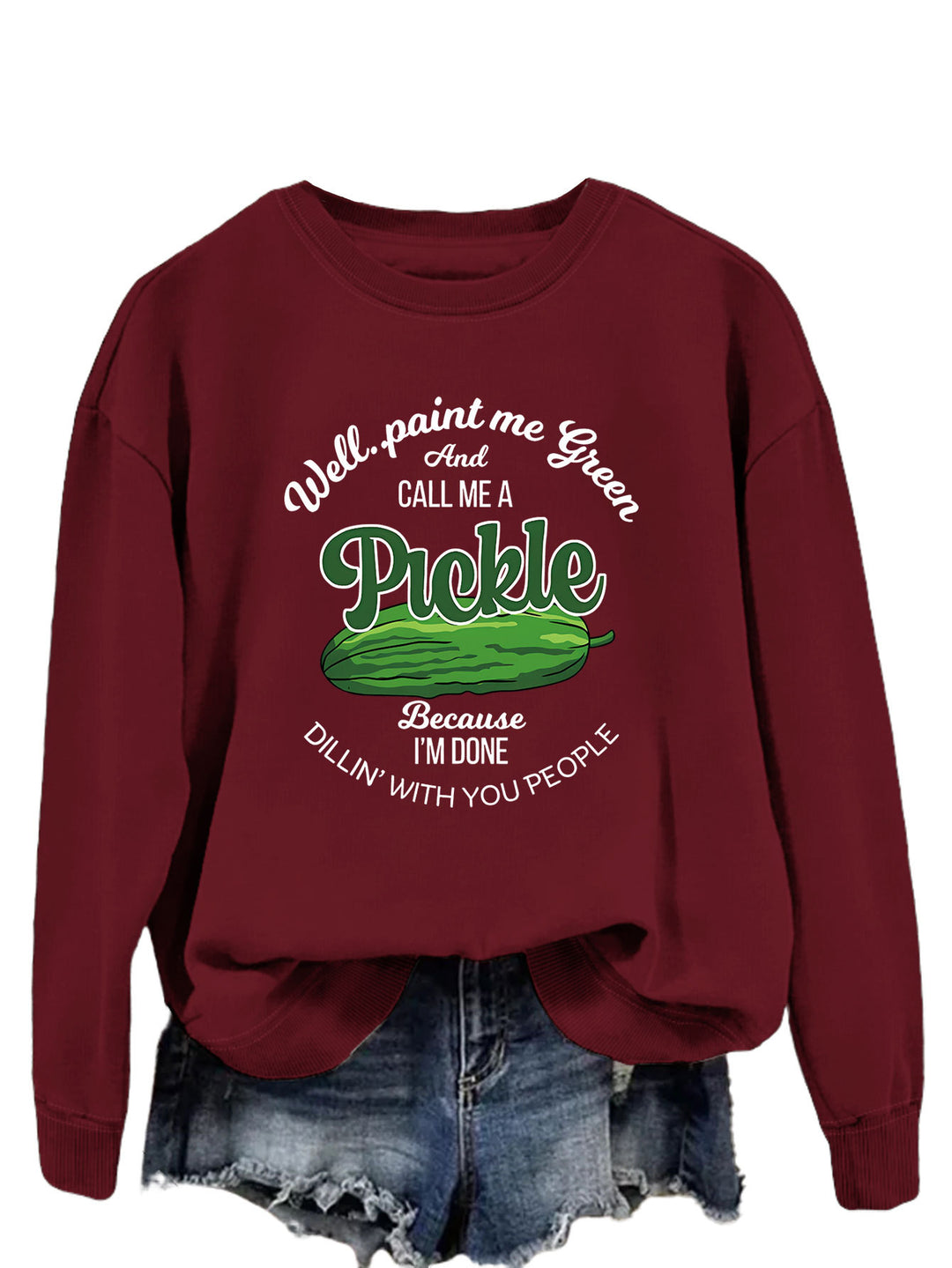 Kvinders sweatshirt med et sjovt agurkmotiv og kreativt tryk Stilla