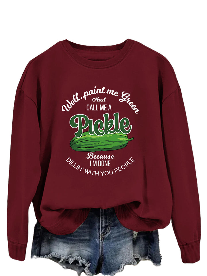 Kvinders sweatshirt med et sjovt agurkmotiv og kreativt tryk Stilla