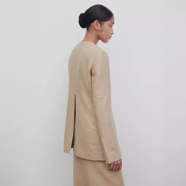 Dame Elegant og Struktureret Blazer med Minimalistisk Knapstolpe Stilla
