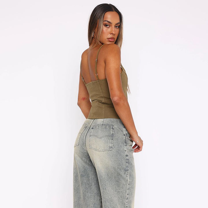 Dame Stribet Denim Korset-Top Stilla