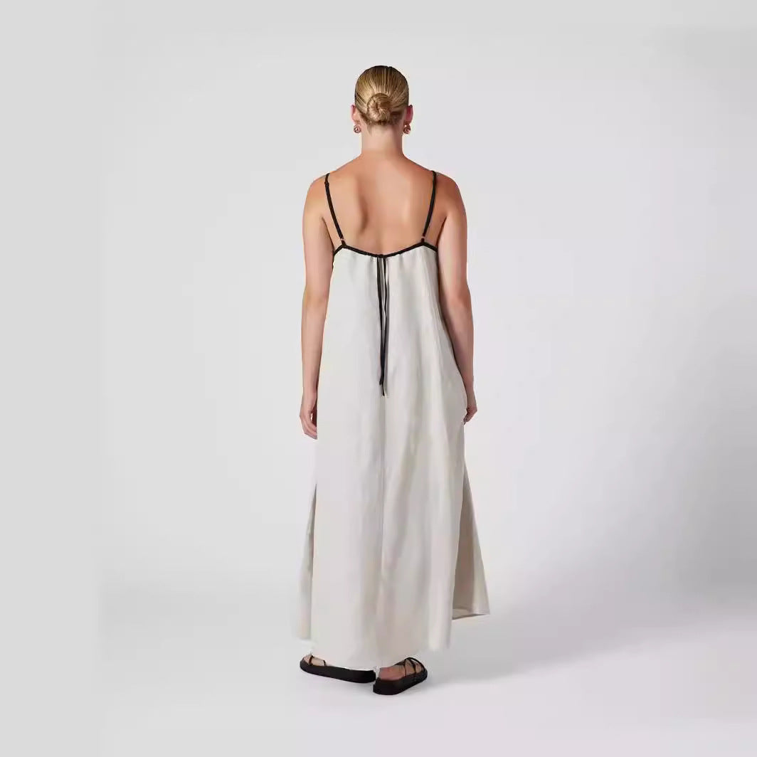 Dame Elegant Sommermaxikjole med smalle spaghetti-stropper og flydende snit Stilla