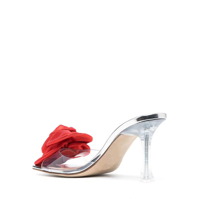 Femme Open-Toe Slide Hæle med dekorativ blomstret accent Stilla