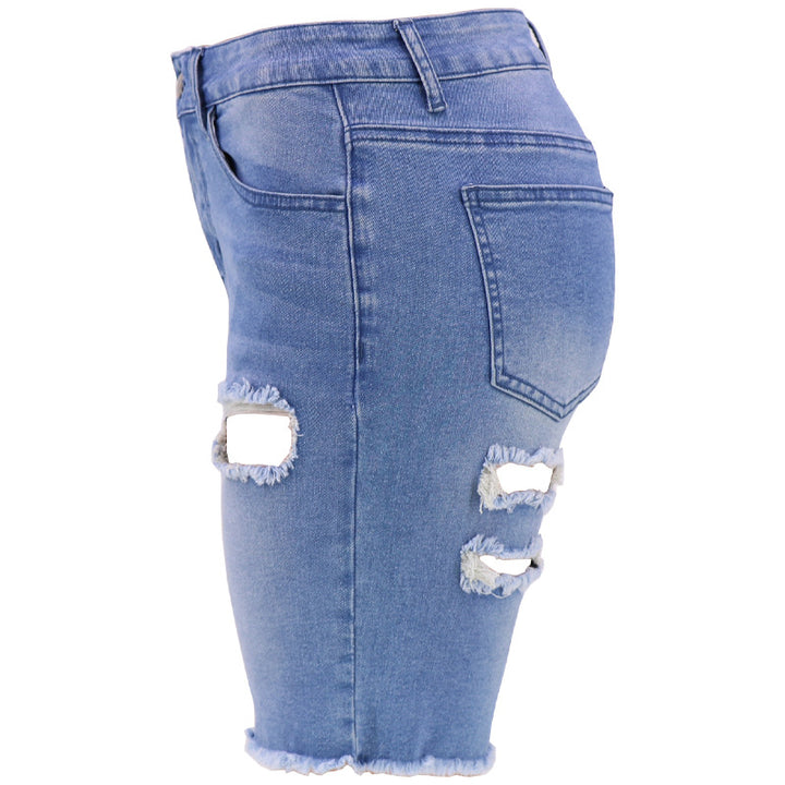 Dame Destroyed Denim-Shorts med frynset kant og modiske revne-detaljer Stilla