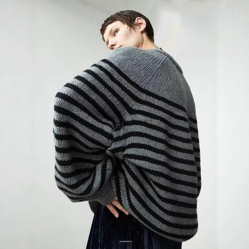 Kvinders afslappede V-hals sweater med striber